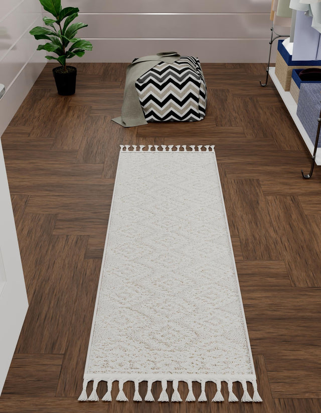 Ivory 2' x 8' Boho Runner Area Rug 100% Polyester With Cotton Backing Geometric Modern Boho Bohemian Decor Carpet for Living Rooms Office Dining Kitchen Unique Interior Design for Sale at Rug Engine