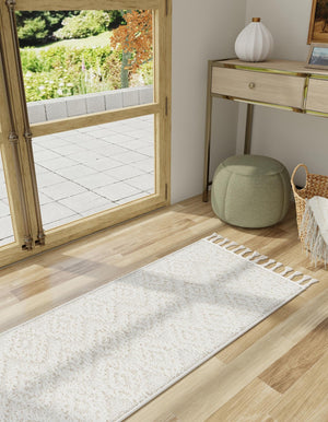 Ivory 2' x 8' Boho Runner Area Rug 100% Polyester With Cotton Backing Geometric Modern Boho Bohemian Decor Carpet for Living Rooms Office Dining Kitchen Unique Interior Design for Sale at Rug Engine