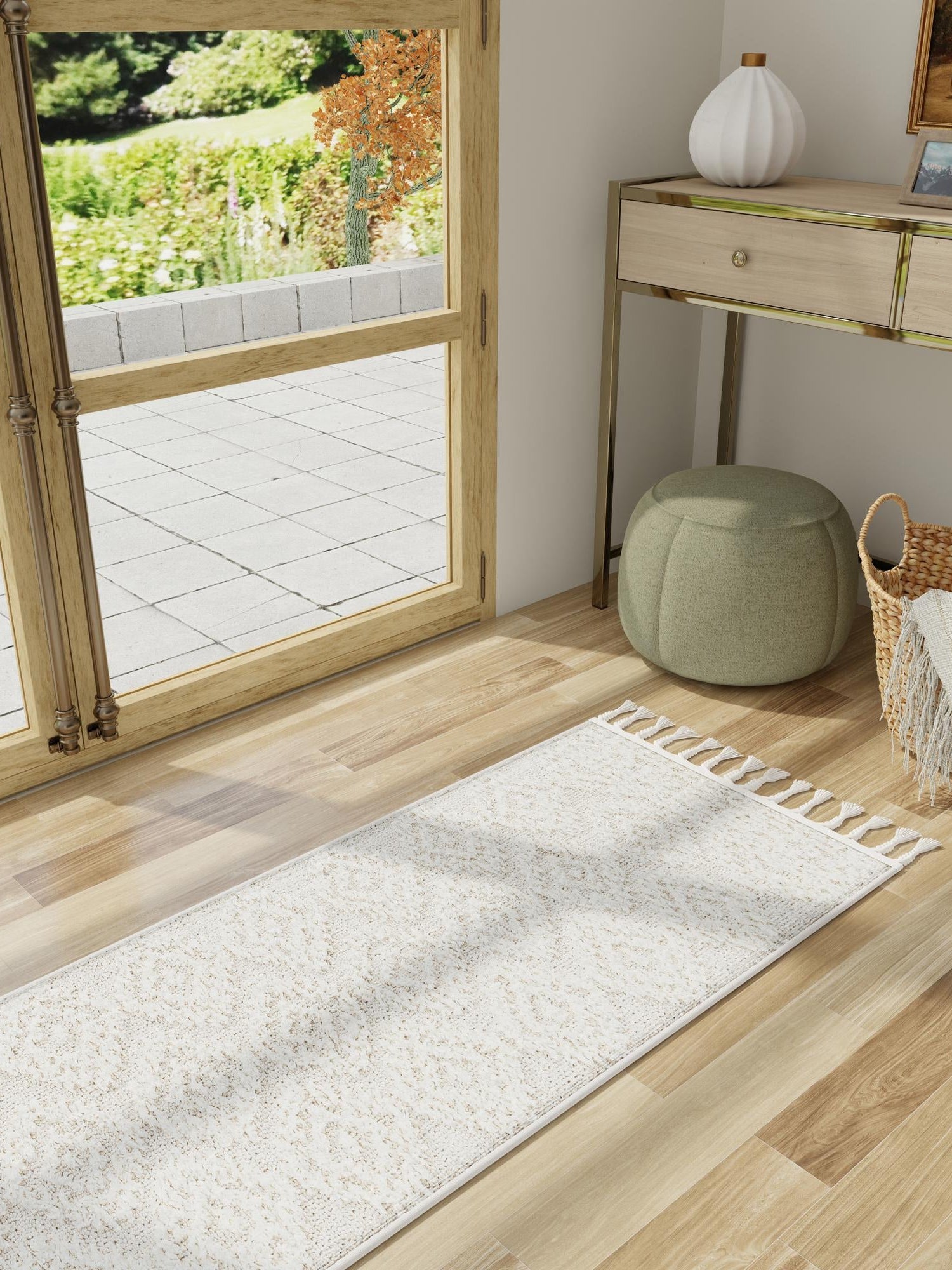 Ivory 2' x 4' 1 Boho Runner Area Rug 100% Polyester With Cotton Backing Geometric Modern Boho Bohemian Decor Carpet for Living Rooms Office Dining Kitchen Unique Interior Design for Sale at Rug Engine