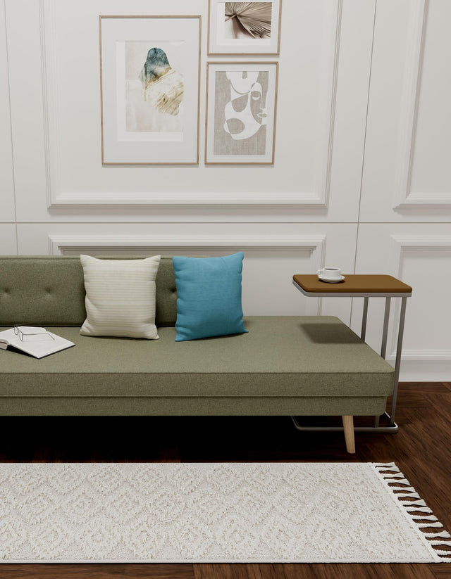 Ivory 2' x 4' 1 Boho Runner Area Rug 100% Polyester With Cotton Backing Geometric Modern Boho Bohemian Decor Carpet for Living Rooms Office Dining Kitchen Unique Interior Design for Sale at Rug Engine