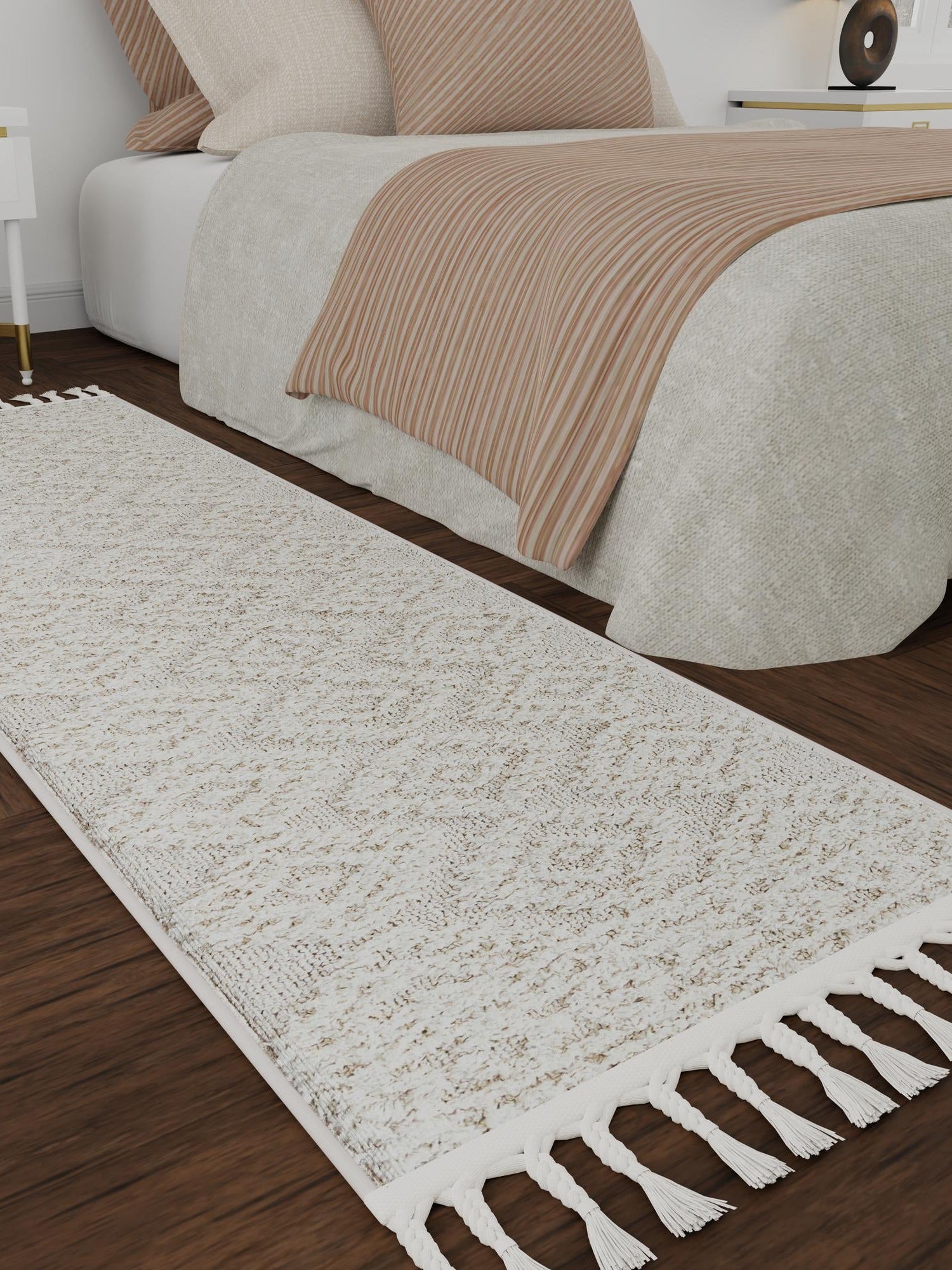 Ivory 2' x 4' 1 Boho Runner Area Rug 100% Polyester With Cotton Backing Geometric Modern Boho Bohemian Decor Carpet for Living Rooms Office Dining Kitchen Unique Interior Design for Sale at Rug Engine