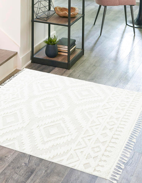 Ivory 10' x 10' Boho Square Area Rug 100% Polyester With Cotton Backing Geometric Modern Boho Bohemian Decor Carpet for Living Rooms Office Dining Kitchen Unique Interior Design for Sale at Rug Engine