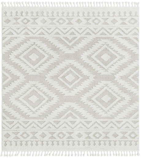 Ivory 7' 10 x 7' 10 Boho Square Area Rug 100% Polyester With Cotton Backing Geometric Modern Boho Bohemian Decor Carpet for Living Rooms Office Dining Kitchen Unique Interior Design for Sale at Rug Engine