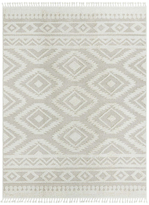 Ivory 9' x 12' Boho Rectangle Area Rug 100% Polyester With Cotton Backing Geometric Modern Boho Bohemian Decor Carpet for Living Rooms Office Dining Kitchen Unique Interior Design for Sale at Rug Engine