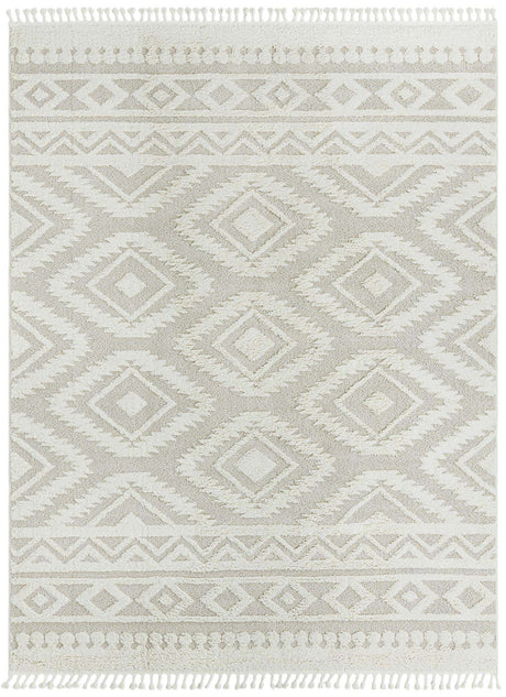 Ivory 9' x 12' Boho Rectangle Area Rug 100% Polyester With Cotton Backing Geometric Modern Boho Bohemian Decor Carpet for Living Rooms Office Dining Kitchen Unique Interior Design for Sale at Rug Engine