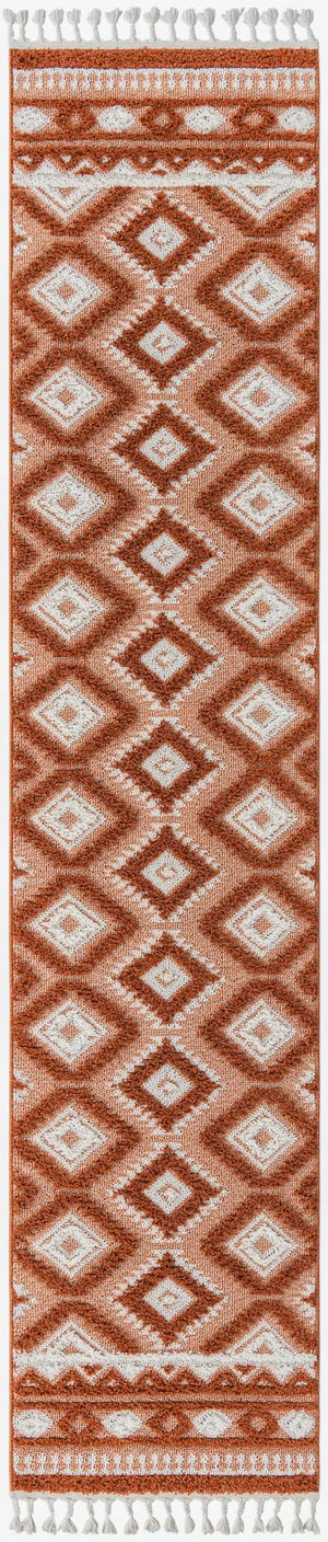 Rust Red 2' 7 x 12' Boho Runner Area Rug 100% Polyester With Cotton Backing Geometric Modern Boho Bohemian Decor Carpet for Living Rooms Office Dining Kitchen Unique Interior Design for Sale at Rug Engine