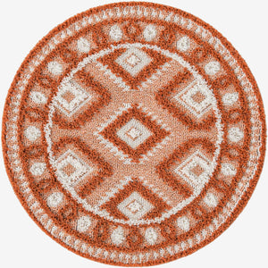 Rust Red 3' 3 x 3' 3 Boho Round Area Rug 100% Polyester With Cotton Backing Geometric Modern Boho Bohemian Decor Carpet for Living Rooms Office Dining Kitchen Unique Interior Design for Sale at Rug Engine