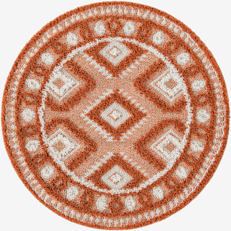 Rust Red 3' 3 x 3' 3 Boho Round Area Rug 100% Polyester With Cotton Backing Geometric Modern Boho Bohemian Decor Carpet for Living Rooms Office Dining Kitchen Unique Interior Design for Sale at Rug Engine