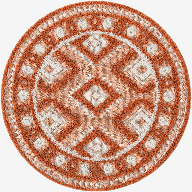Rust Red 3' 3 x 3' 3 Boho Round Area Rug 100% Polyester With Cotton Backing Geometric Modern Boho Bohemian Decor Carpet for Living Rooms Office Dining Kitchen Unique Interior Design for Sale at Rug Engine
