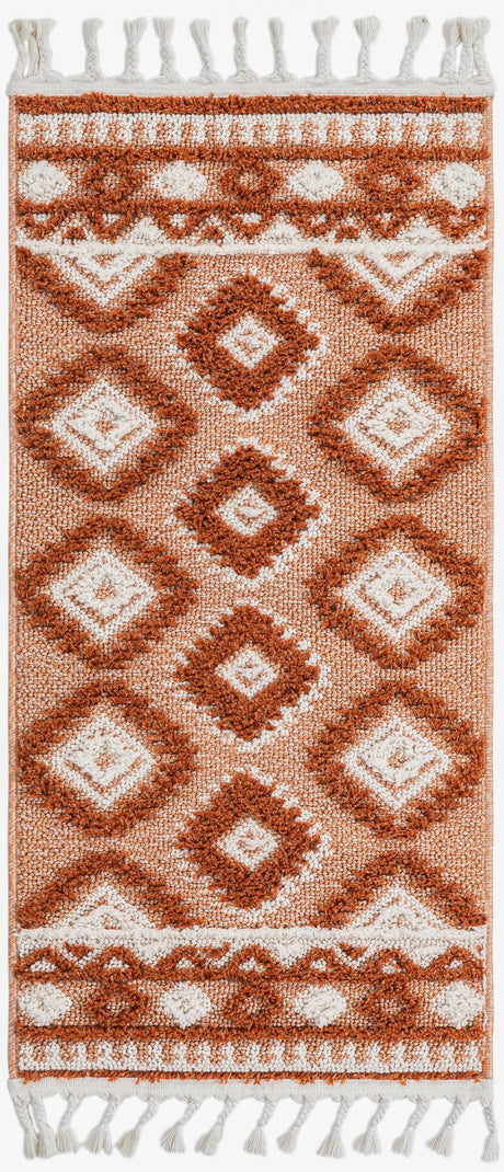 Rust Red 2' x 4' 1 Boho Runner Area Rug 100% Polyester With Cotton Backing Geometric Modern Boho Bohemian Decor Carpet for Living Rooms Office Dining Kitchen Unique Interior Design for Sale at Rug Engine