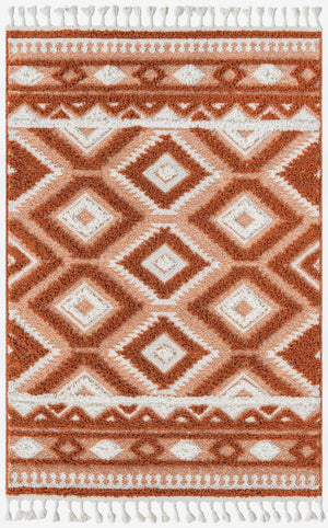 Rust Red 4' 1 x 6' 1 Boho Rectangle Area Rug 100% Polyester With Cotton Backing Geometric Modern Boho Bohemian Decor Carpet for Living Rooms Office Dining Kitchen Unique Interior Design for Sale at Rug Engine