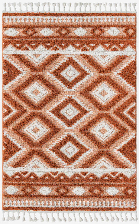 Rust Red 4' 1 x 6' 1 Boho Rectangle Area Rug 100% Polyester With Cotton Backing Geometric Modern Boho Bohemian Decor Carpet for Living Rooms Office Dining Kitchen Unique Interior Design for Sale at Rug Engine