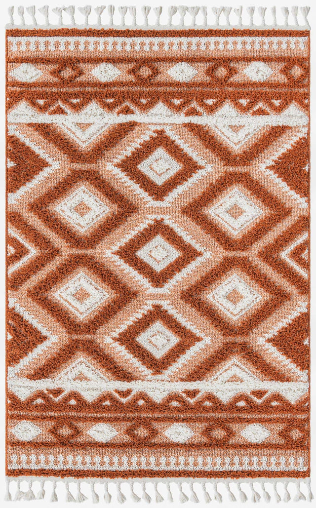 Rust Red 4' 1 x 6' 1 Boho Rectangle Area Rug 100% Polyester With Cotton Backing Geometric Modern Boho Bohemian Decor Carpet for Living Rooms Office Dining Kitchen Unique Interior Design for Sale at Rug Engine