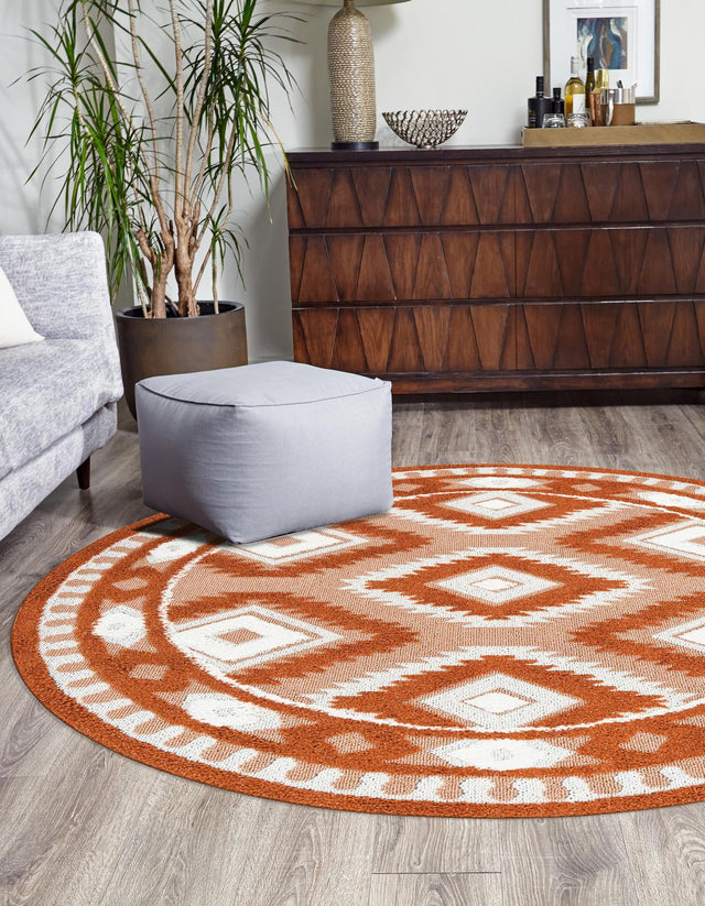 Rust Red 7' 10 x 7' 10 Boho Round Area Rug 100% Polyester With Cotton Backing Geometric Modern Boho Bohemian Decor Carpet for Living Rooms Office Dining Kitchen Unique Interior Design for Sale at Rug Engine