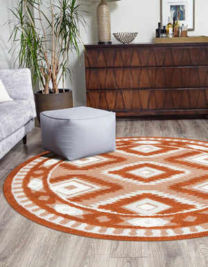 Rust Red 3' 3 x 3' 3 Boho Round Area Rug 100% Polyester With Cotton Backing Geometric Modern Boho Bohemian Decor Carpet for Living Rooms Office Dining Kitchen Unique Interior Design for Sale at Rug Engine