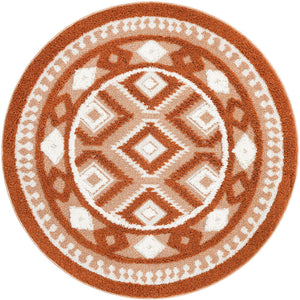 Rust Red 5' 3 x 5' 3 Boho Round Area Rug 100% Polyester With Cotton Backing Geometric Modern Boho Bohemian Decor Carpet for Living Rooms Office Dining Kitchen Unique Interior Design for Sale at Rug Engine