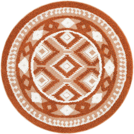 Rust Red 5' 3 x 5' 3 Boho Round Area Rug 100% Polyester With Cotton Backing Geometric Modern Boho Bohemian Decor Carpet for Living Rooms Office Dining Kitchen Unique Interior Design for Sale at Rug Engine
