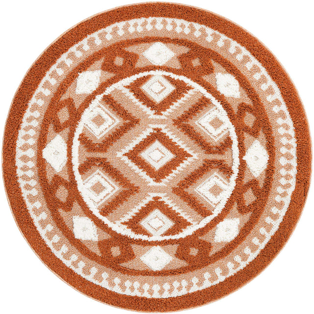 Rust Red 5' 3 x 5' 3 Boho Round Area Rug 100% Polyester With Cotton Backing Geometric Modern Boho Bohemian Decor Carpet for Living Rooms Office Dining Kitchen Unique Interior Design for Sale at Rug Engine