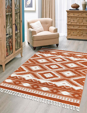 Rust Red 9' 6 x 14' 3 Boho Rectangle Area Rug 100% Polyester With Cotton Backing Geometric Modern Boho Bohemian Decor Carpet for Living Rooms Office Dining Kitchen Unique Interior Design for Sale at Rug Engine