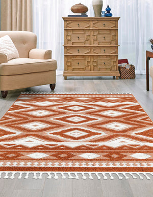 Rust Red 7' 10 x 10' Boho Rectangle Area Rug 100% Polyester With Cotton Backing Geometric Modern Boho Bohemian Decor Carpet for Living Rooms Office Dining Kitchen Unique Interior Design for Sale at Rug Engine