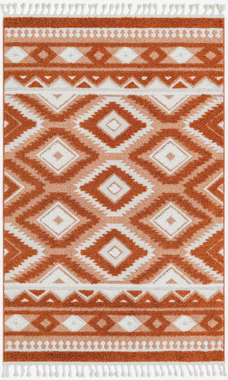 Rust Red 5' 3 x 8' Boho Rectangle Area Rug 100% Polyester With Cotton Backing Geometric Modern Boho Bohemian Decor Carpet for Living Rooms Office Dining Kitchen Unique Interior Design for Sale at Rug Engine