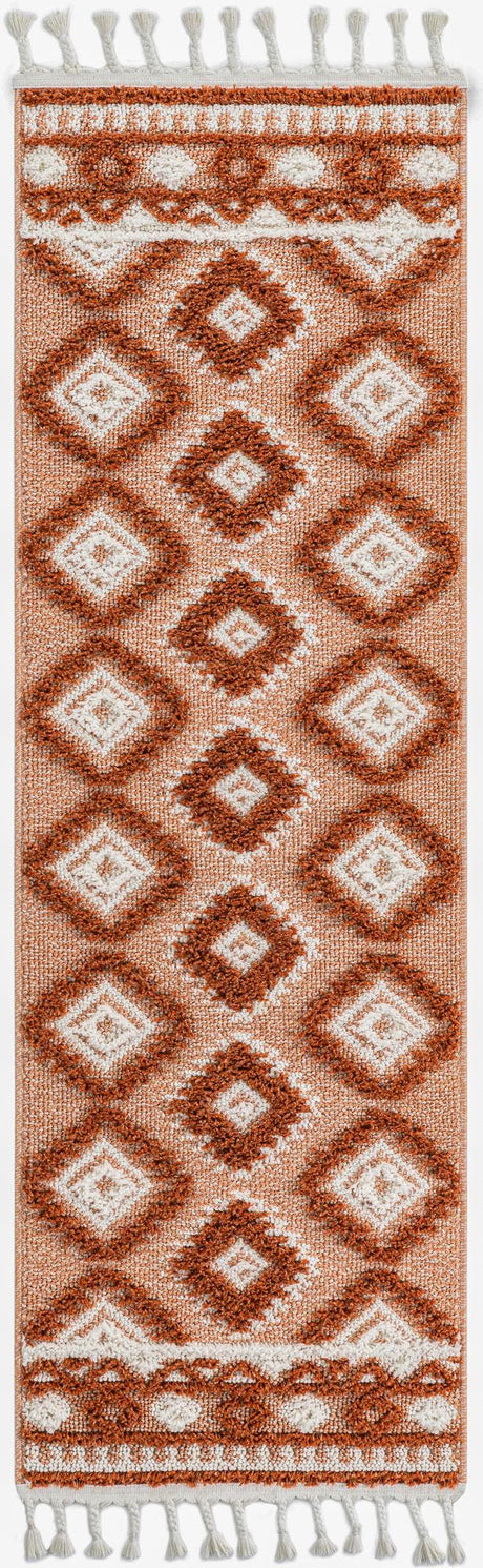 Rust Red 2' x 6' 1 Boho Runner Area Rug 100% Polyester With Cotton Backing Geometric Modern Boho Bohemian Decor Carpet for Living Rooms Office Dining Kitchen Unique Interior Design for Sale at Rug Engine