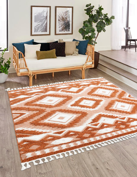 Rust Red 7' 10 x 7' 10 Boho Square Area Rug 100% Polyester With Cotton Backing Geometric Modern Boho Bohemian Decor Carpet for Living Rooms Office Dining Kitchen Unique Interior Design for Sale at Rug Engine