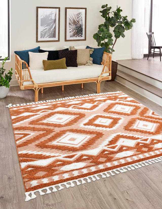 Rust Red 7' 10 x 7' 10 Boho Square Area Rug 100% Polyester With Cotton Backing Geometric Modern Boho Bohemian Decor Carpet for Living Rooms Office Dining Kitchen Unique Interior Design for Sale at Rug Engine