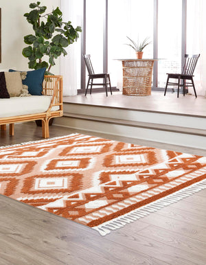 Rust Red 7' 10 x 7' 10 Boho Square Area Rug 100% Polyester With Cotton Backing Geometric Modern Boho Bohemian Decor Carpet for Living Rooms Office Dining Kitchen Unique Interior Design for Sale at Rug Engine
