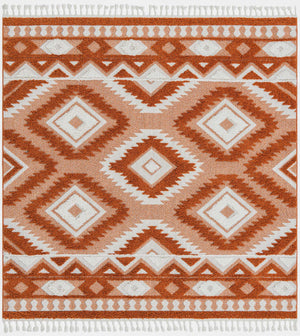 Rust Red 7' 10 x 7' 10 Boho Square Area Rug 100% Polyester With Cotton Backing Geometric Modern Boho Bohemian Decor Carpet for Living Rooms Office Dining Kitchen Unique Interior Design for Sale at Rug Engine
