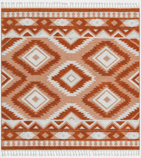 Rust Red 7' 10 x 7' 10 Boho Square Area Rug 100% Polyester With Cotton Backing Geometric Modern Boho Bohemian Decor Carpet for Living Rooms Office Dining Kitchen Unique Interior Design for Sale at Rug Engine