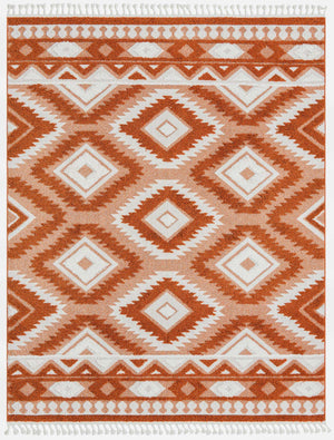 Rust Red 7' 10 x 10' Boho Rectangle Area Rug 100% Polyester With Cotton Backing Geometric Modern Boho Bohemian Decor Carpet for Living Rooms Office Dining Kitchen Unique Interior Design for Sale at Rug Engine