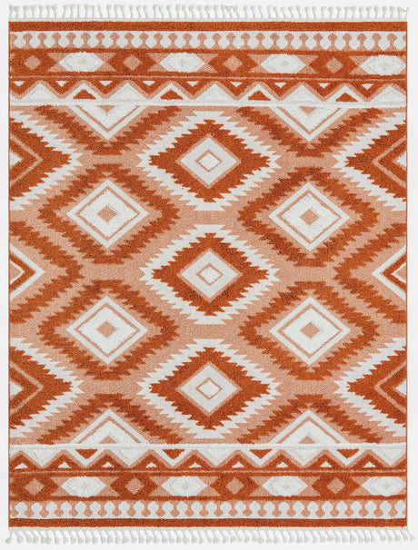 Rust Red 7' 10 x 10' Boho Rectangle Area Rug 100% Polyester With Cotton Backing Geometric Modern Boho Bohemian Decor Carpet for Living Rooms Office Dining Kitchen Unique Interior Design for Sale at Rug Engine