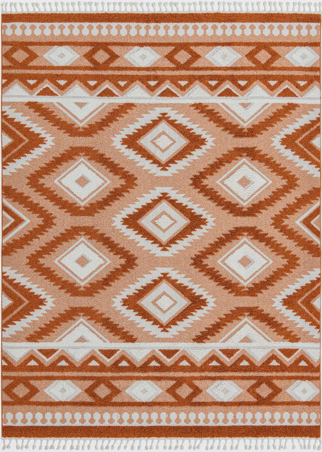 Rust Red 9' x 12' Boho Rectangle Area Rug 100% Polyester With Cotton Backing Geometric Modern Boho Bohemian Decor Carpet for Living Rooms Office Dining Kitchen Unique Interior Design for Sale at Rug Engine