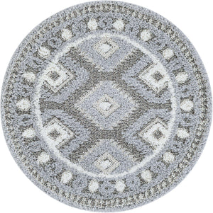 Gray 3' 3 x 3' 3 Boho Round Area Rug 100% Polyester With Cotton Backing Geometric Modern Boho Bohemian Decor Carpet for Living Rooms Office Dining Kitchen Unique Interior Design for Sale at Rug Engine