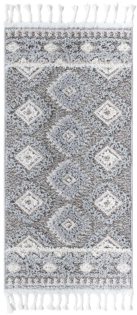 Gray 2' x 4' 1 Boho Runner Area Rug 100% Polyester With Cotton Backing Geometric Modern Boho Bohemian Decor Carpet for Living Rooms Office Dining Kitchen Unique Interior Design for Sale at Rug Engine
