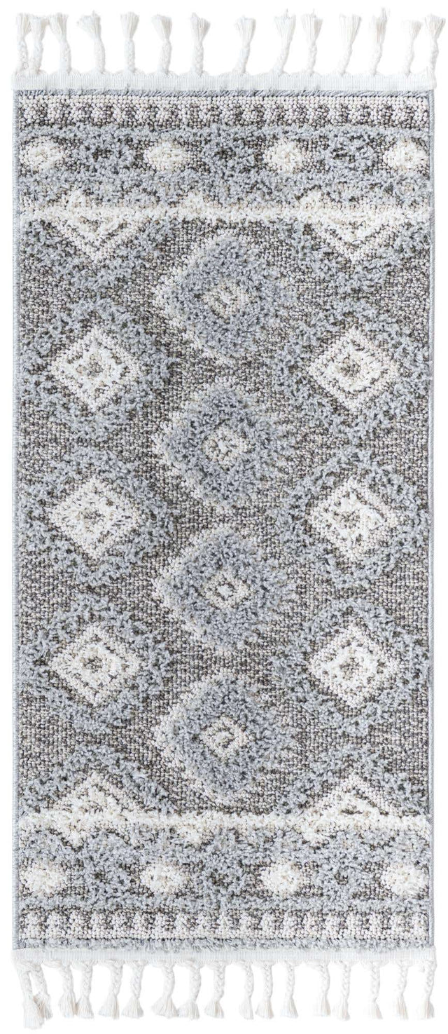 Gray 2' x 4' 1 Boho Runner Area Rug 100% Polyester With Cotton Backing Geometric Modern Boho Bohemian Decor Carpet for Living Rooms Office Dining Kitchen Unique Interior Design for Sale at Rug Engine