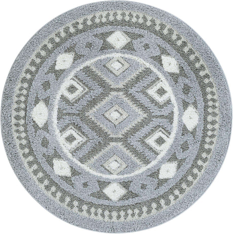 Gray 5' 3 x 5' 3 Boho Round Area Rug 100% Polyester With Cotton Backing Geometric Modern Boho Bohemian Decor Carpet for Living Rooms Office Dining Kitchen Unique Interior Design for Sale at Rug Engine