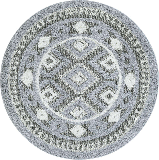 Gray 5' 3 x 5' 3 Boho Round Area Rug 100% Polyester With Cotton Backing Geometric Modern Boho Bohemian Decor Carpet for Living Rooms Office Dining Kitchen Unique Interior Design for Sale at Rug Engine