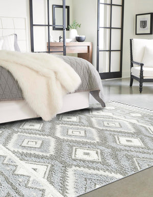 Gray 4' 1 x 6' 1 Boho Rectangle Area Rug 100% Polyester With Cotton Backing Geometric Modern Boho Bohemian Decor Carpet for Living Rooms Office Dining Kitchen Unique Interior Design for Sale at Rug Engine