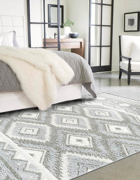 Gray 4' 1 x 6' 1 Boho Rectangle Area Rug 100% Polyester With Cotton Backing Geometric Modern Boho Bohemian Decor Carpet for Living Rooms Office Dining Kitchen Unique Interior Design for Sale at Rug Engine