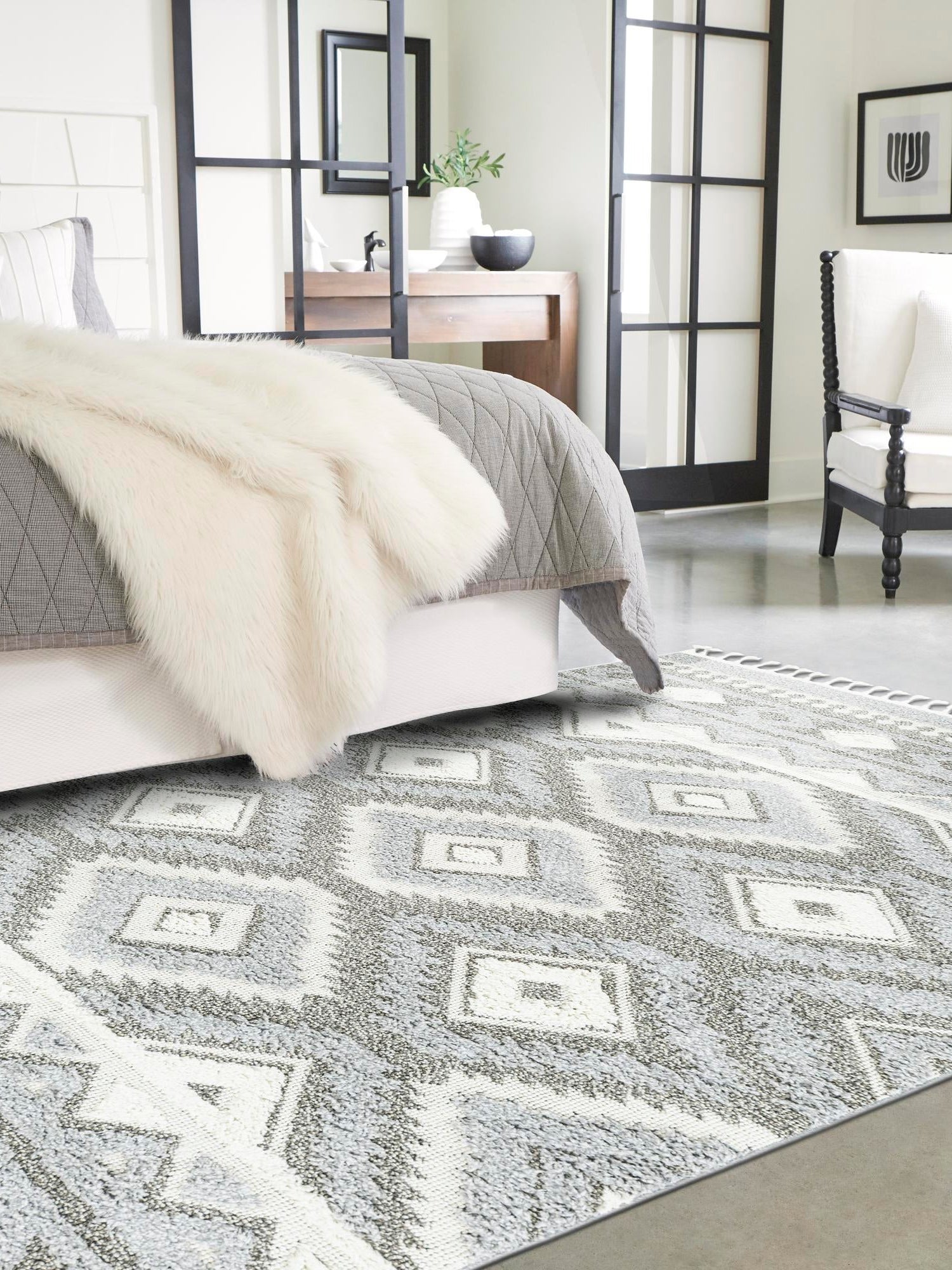 Gray 9' 6 x 14' 3 Boho Rectangle Area Rug 100% Polyester With Cotton Backing Geometric Modern Boho Bohemian Decor Carpet for Living Rooms Office Dining Kitchen Unique Interior Design for Sale at Rug Engine
