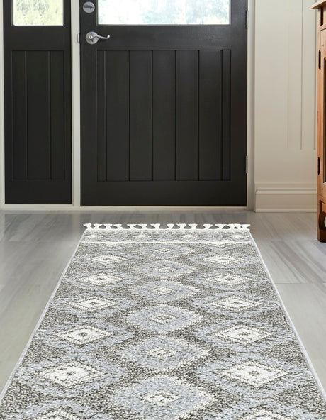 Gray 2' x 4' 1 Boho Runner Area Rug 100% Polyester With Cotton Backing Geometric Modern Boho Bohemian Decor Carpet for Living Rooms Office Dining Kitchen Unique Interior Design for Sale at Rug Engine