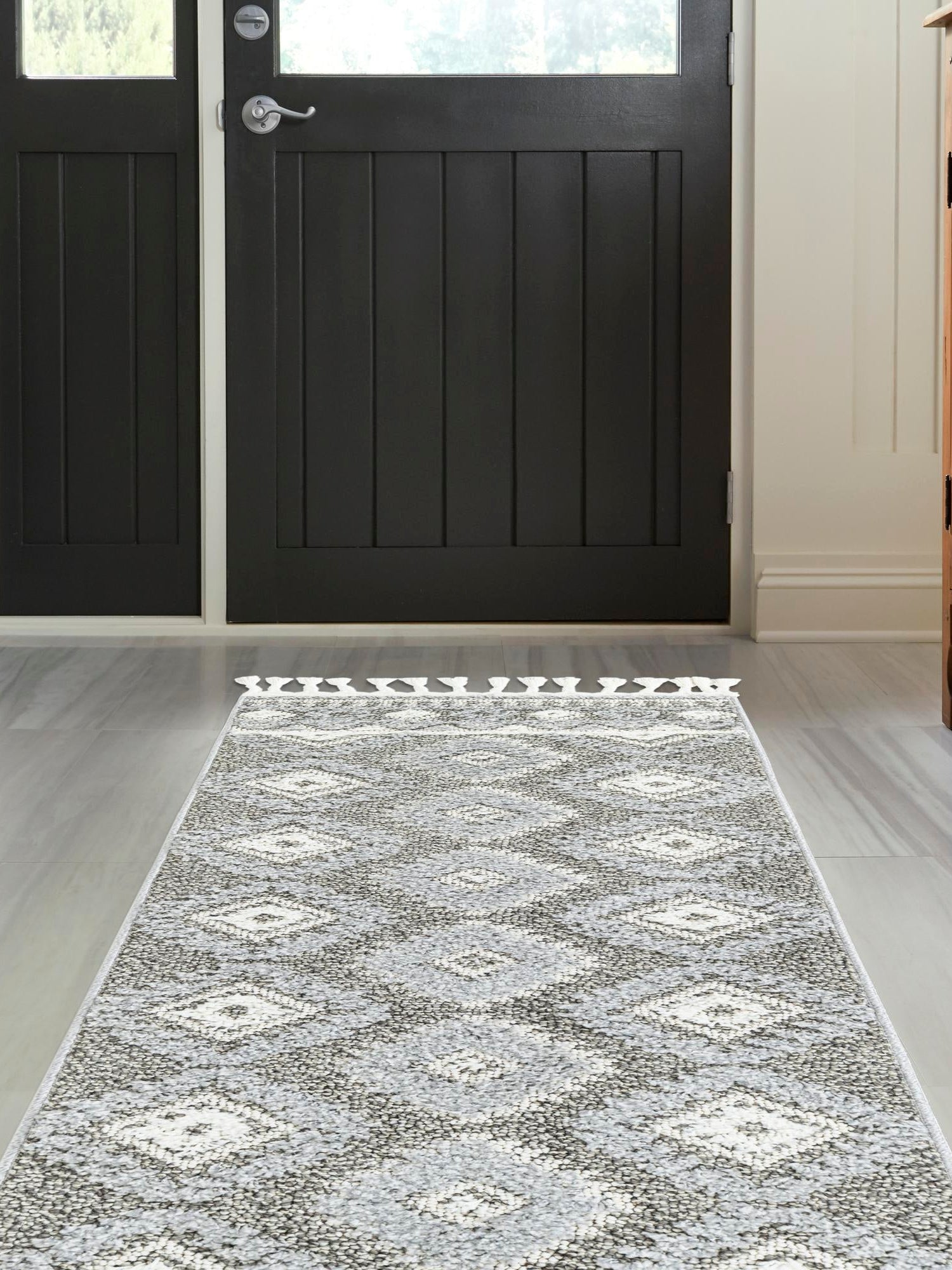 Gray 2' 7 x 12' Boho Runner Area Rug 100% Polyester With Cotton Backing Geometric Modern Boho Bohemian Decor Carpet for Living Rooms Office Dining Kitchen Unique Interior Design for Sale at Rug Engine