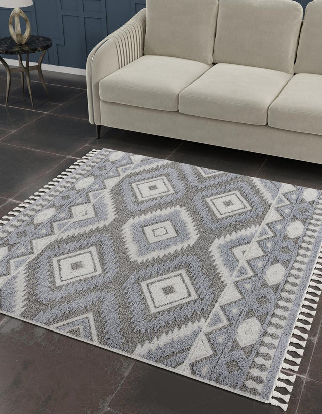 Gray 7' 10 x 7' 10 Boho Square Area Rug 100% Polyester With Cotton Backing Geometric Modern Boho Bohemian Decor Carpet for Living Rooms Office Dining Kitchen Unique Interior Design for Sale at Rug Engine