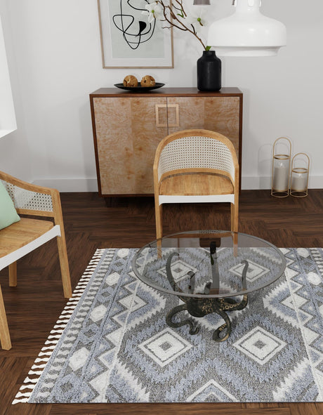 Gray 7' 10 x 7' 10 Boho Square Area Rug 100% Polyester With Cotton Backing Geometric Modern Boho Bohemian Decor Carpet for Living Rooms Office Dining Kitchen Unique Interior Design for Sale at Rug Engine