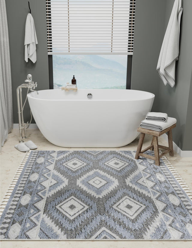 Gray 7' 10 x 7' 10 Boho Square Area Rug 100% Polyester With Cotton Backing Geometric Modern Boho Bohemian Decor Carpet for Living Rooms Office Dining Kitchen Unique Interior Design for Sale at Rug Engine