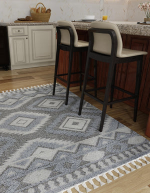 Gray 7' 10 x 7' 10 Boho Square Area Rug 100% Polyester With Cotton Backing Geometric Modern Boho Bohemian Decor Carpet for Living Rooms Office Dining Kitchen Unique Interior Design for Sale at Rug Engine