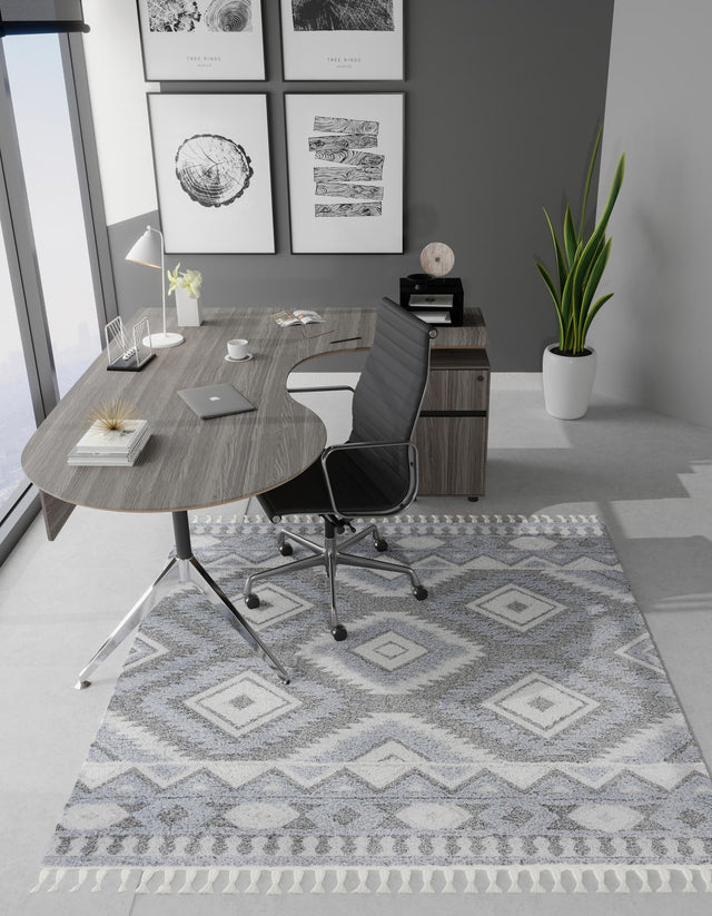Gray 7' 10 x 7' 10 Boho Square Area Rug 100% Polyester With Cotton Backing Geometric Modern Boho Bohemian Decor Carpet for Living Rooms Office Dining Kitchen Unique Interior Design for Sale at Rug Engine