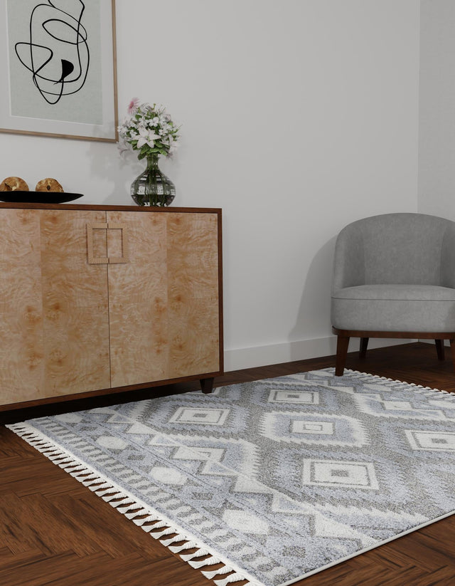 Gray 7' 10 x 7' 10 Boho Square Area Rug 100% Polyester With Cotton Backing Geometric Modern Boho Bohemian Decor Carpet for Living Rooms Office Dining Kitchen Unique Interior Design for Sale at Rug Engine